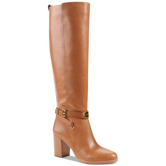 Michael Kors 8 Arley Riding Boot Luggage Buckle Harness Knee High Heeled Zip - Picture 1 of 12
